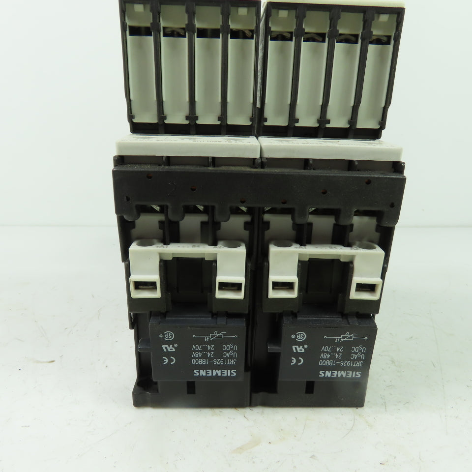 Siemens 3RT1026-1B (2) Motor Starter Contactor 24VDC Coil W/ 3RV1021-4BA10