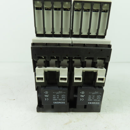 Siemens 3RT1026-1B (2) Motor Starter Contactor 24VDC Coil W/ 3RV1021-4BA10