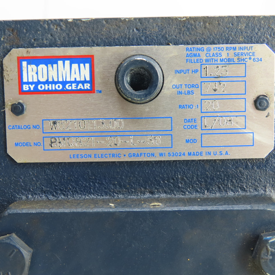IronMan BMQ821-20-L-56 20:1 Ratio Left Hand Gear Motor 3/4HP 230/460V 3PH 86RPM