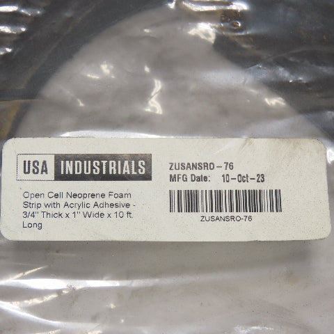 USA Industries ZUSANSRO-76 Adhesive Open Cell Neoprene Foam Strip 3/4"x 1"x 10'L
