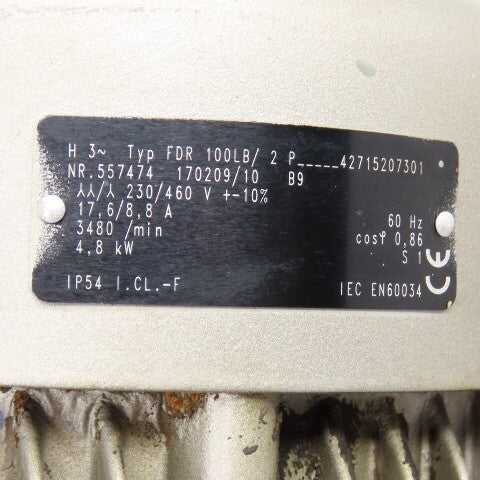 Dietz FDR 100LB/ 2P 4.8kW Direct Drive Regenerative Blower 230/460V 3PH 3480RPM