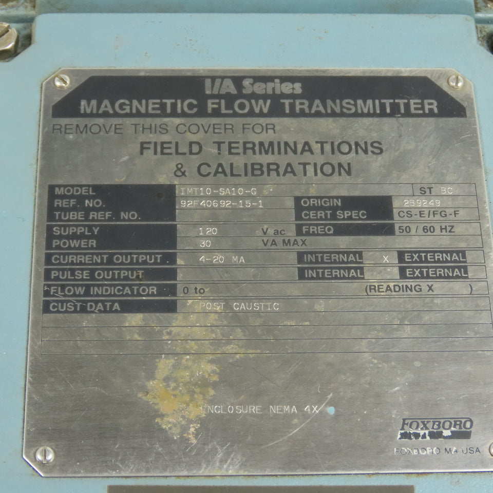 Foxboro IMT10-SA10-G I/A Series Magnetic Flow Transmitter 120VAC