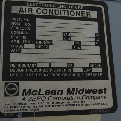 Mclean M128-0216-G013 Electrical Enclosure Air Conditioner 2200BTU 115VAC 1PH