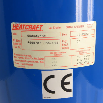 Heatcraft 6808067P01 HFC Refrigerant Receiver Tank 33 Bar 93°C From TMS 2000
