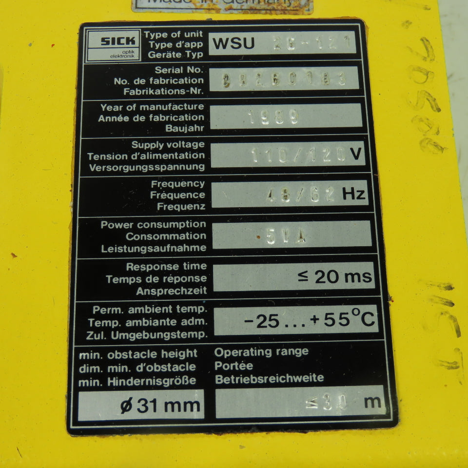 Sick WSU 26121 Photoelectric Sender Unit 120V 5VA 48/62Hz