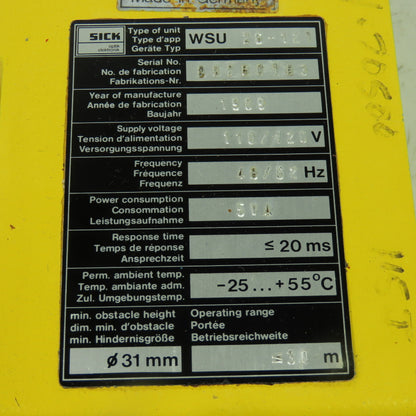 Sick WSU 26121 Photoelectric Sender Unit 120V 5VA 48/62Hz