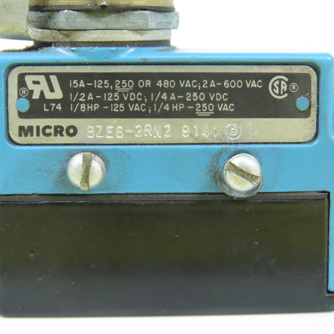 Micro Switch BZE6-2RN2 15A 45° Roller Plunger Limit Switch 125-480VAC