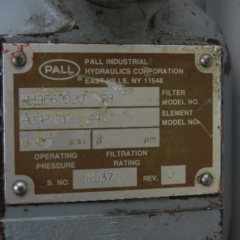 Pall HH9660D20 SB T High Pressure Hydraulic Filter 6000PSI
