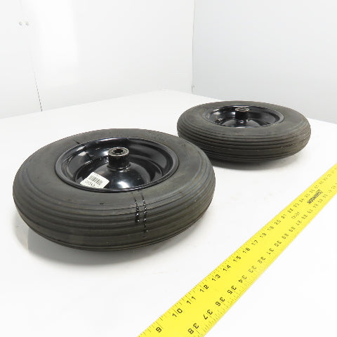 6YC67 16" Wheelbarrow Flat Free Tire OD Lot Of 2 axle size 3/4"