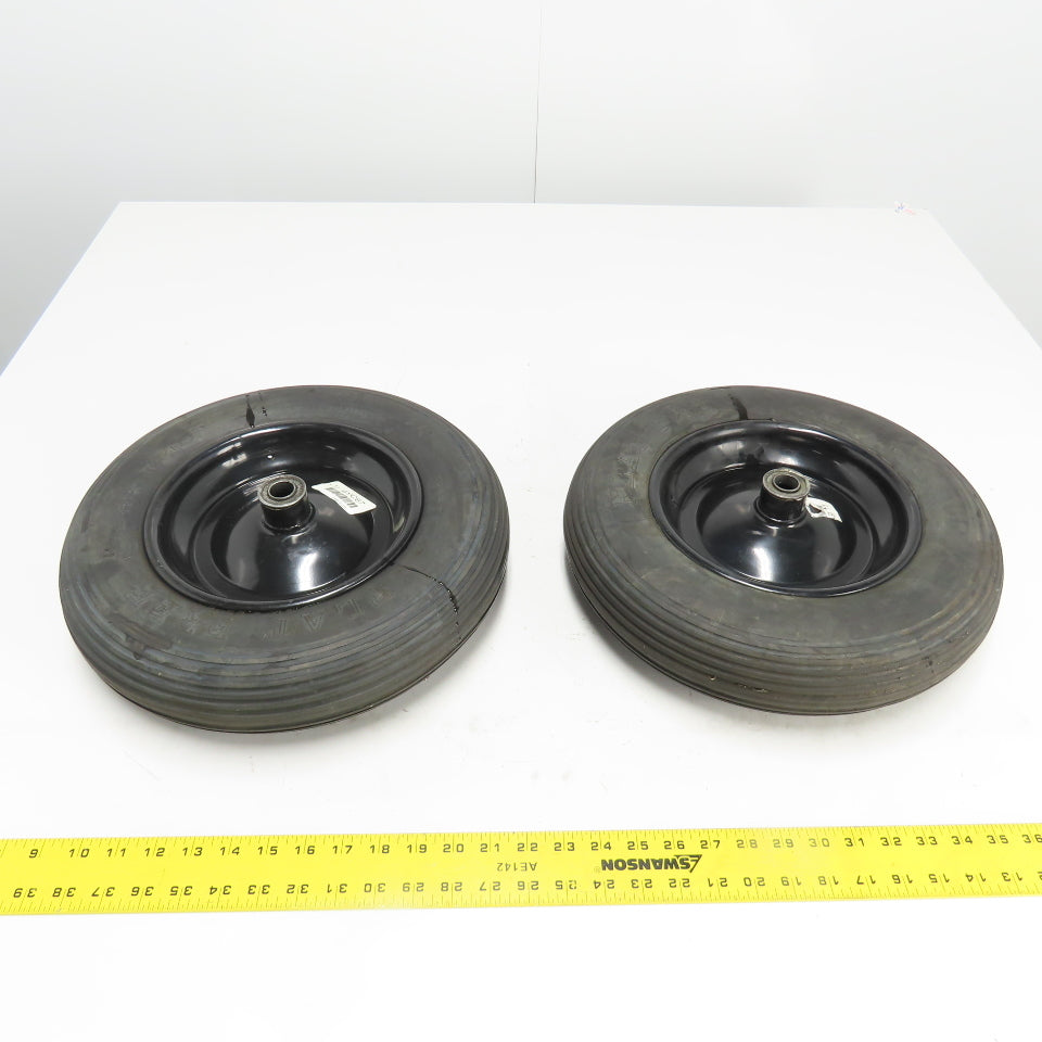 6YC67 16" Wheelbarrow Flat Free Tire OD Lot Of 2 axle size 3/4"