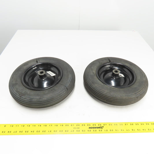 6YC67 16" Wheelbarrow Flat Free Tire OD Lot Of 2 axle size 3/4"
