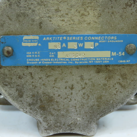 Crouse Hinds AR6642 Arktite 60A 3-Wire 4-Pole Female Plug-In Receptacle 600VAC