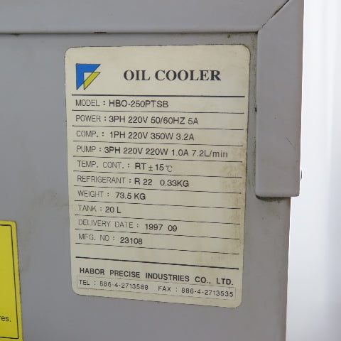 Habor HBO-250PTSB Oil Chiller Refrigeration Unit 20 L Tank R22 220V 3PH Tested