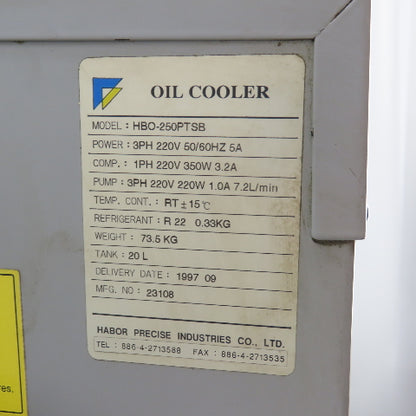 Habor HBO-250PTSB Oil Chiller Refrigeration Unit 20 L Tank R22 220V 3PH Tested