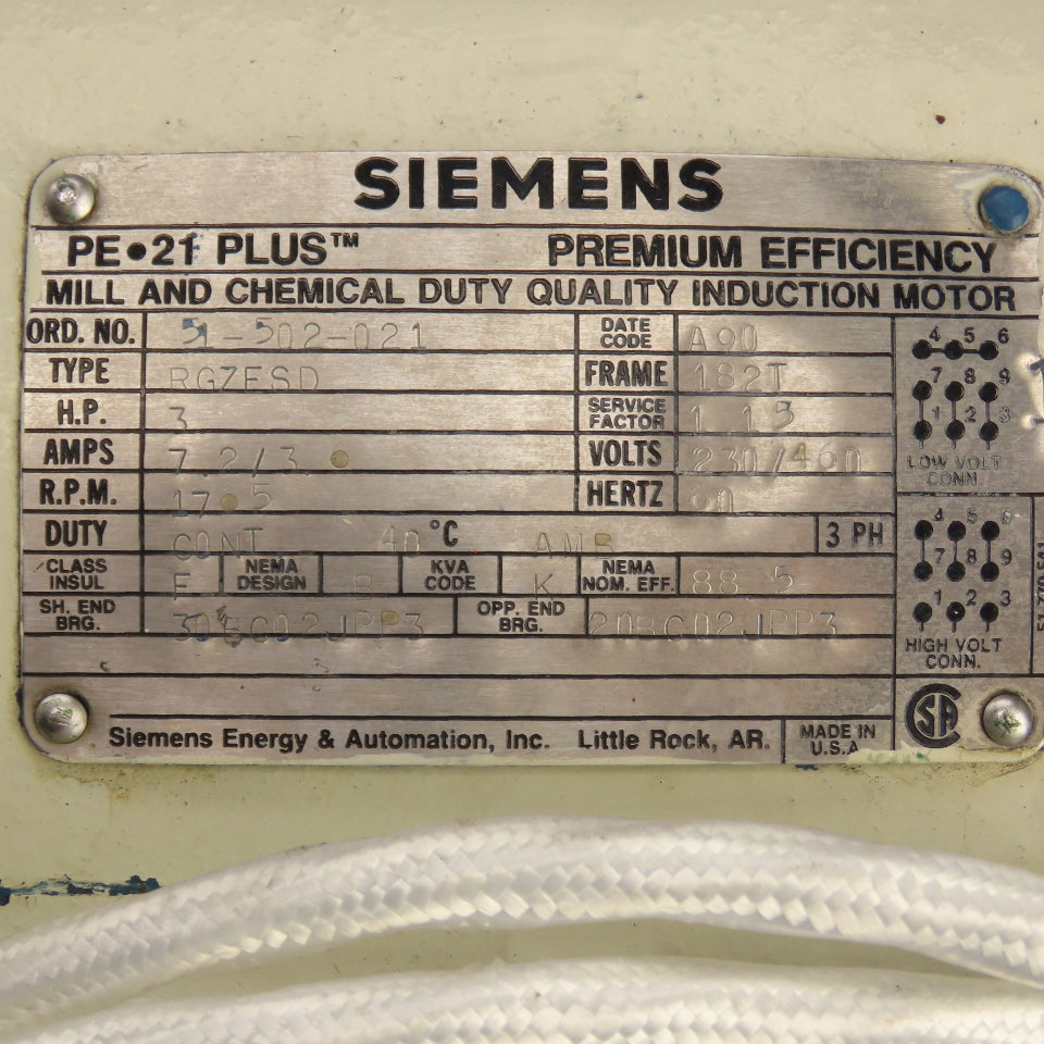 Siemens RGZESD 3HP 7.5" Direct Drive Squirrel Cage Blower Fan 230/460V 3PH 7"x7"