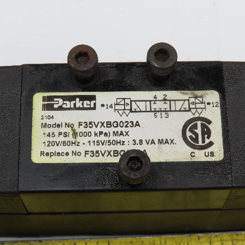 Parker F35VXBG023A 5/3 Closed Center Pneumatic Directional Valve 120V Coil