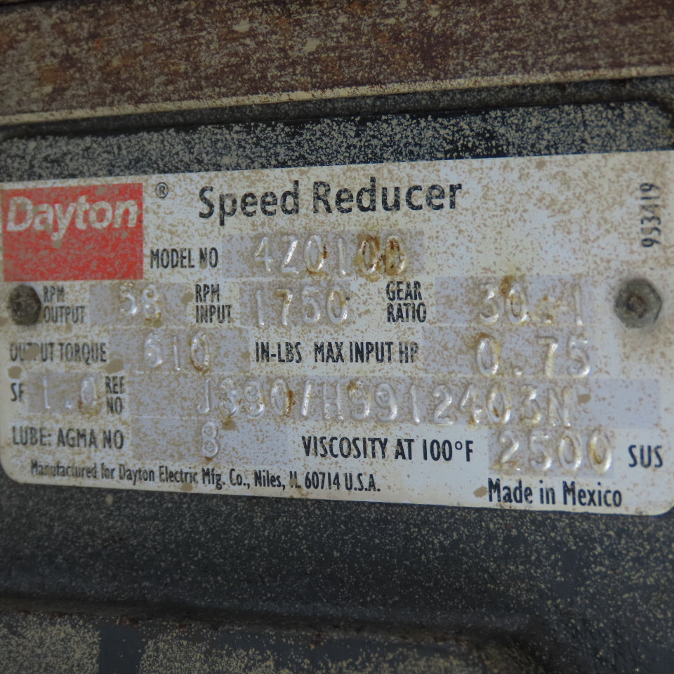 Dayton 4Z010D 30:1 Ratio 1HP Vertical Gear Motor 230/460V 3PH 58RPM W/ Encoder
