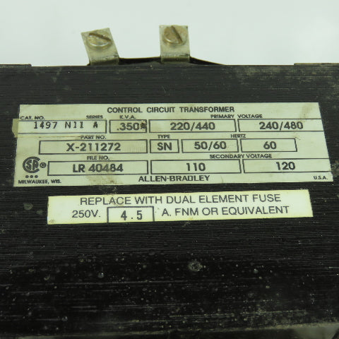 Allen Bradley 1497 N11 Ser A Transformer .350KVA 220/440-240480V Pri 110/120VSec