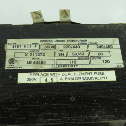 Allen Bradley 1497 N11 Ser A Transformer .350KVA 220/440-240480V Pri 110/120VSec