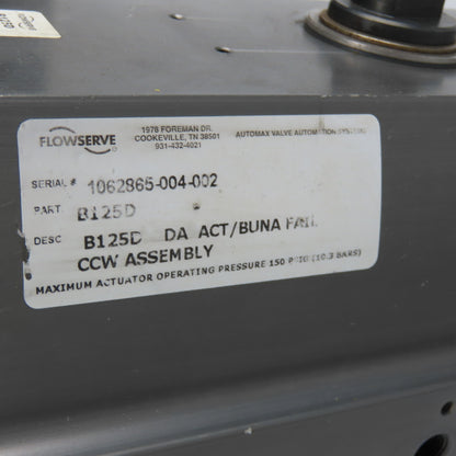 Flowserve B125D AutoMax Pneumatic Valve Actuator 150PSIG Max