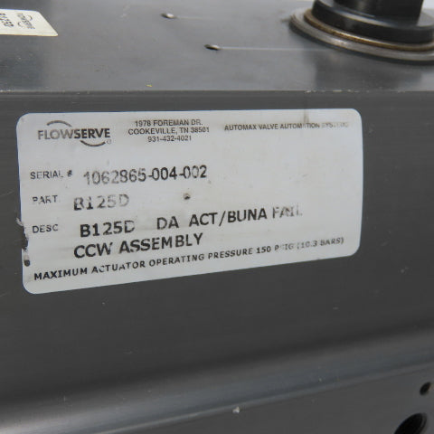 Flowserve B125D AutoMax Pneumatic Valve Actuator 150PSIG Max