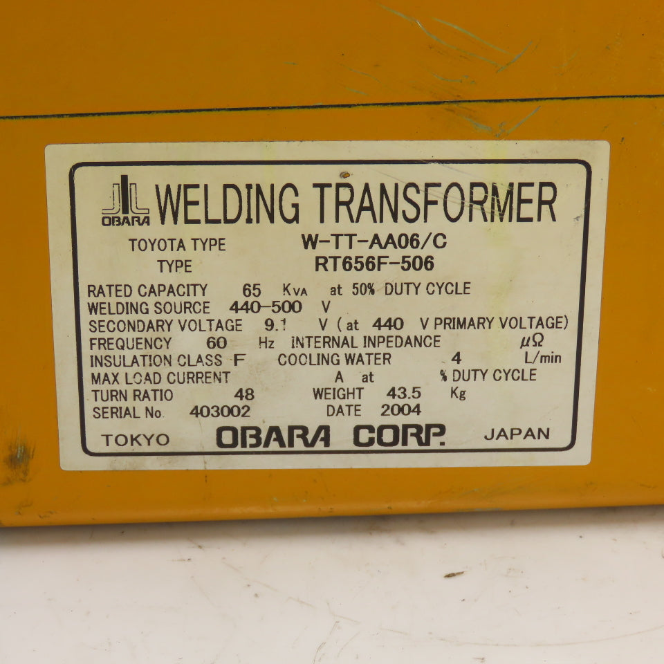 Obara W-TT-AA06/C RT656F-506 Welding Transformer 65KVA 440-500V Welding Source