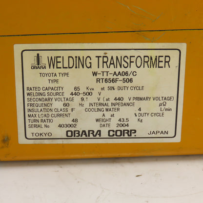 Obara W-TT-AA06/C RT656F-506 Welding Transformer 65KVA 440-500V Welding Source