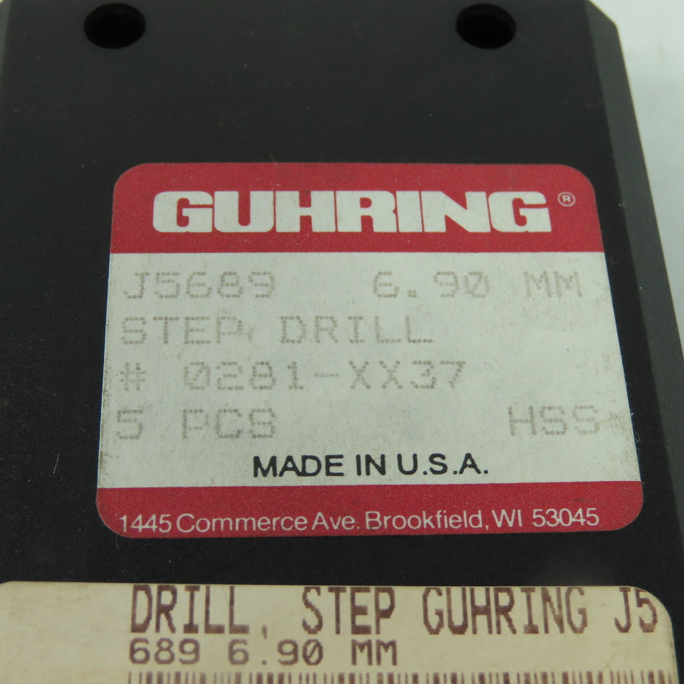 Guhring 0281-XX37 J5689 HSS 2-Flute 6.90mm Step Drill 152mm OAL Lot Of 5