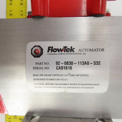 FlowTek 92-0830-113A0-532 F15 1.5" Air Actuated Stainless Ball Valve 275PSIG