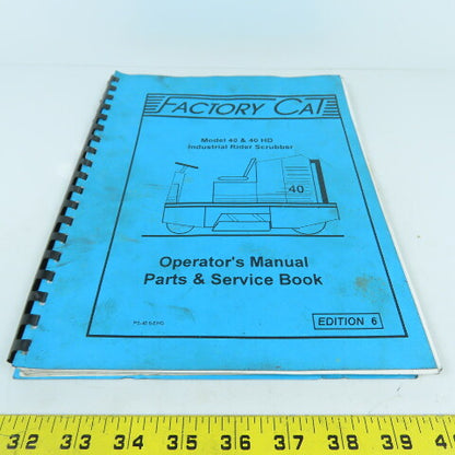 Factory Cat Model 40 & 40 HD Rider Scrubber Operator Manual Parts & Service Book