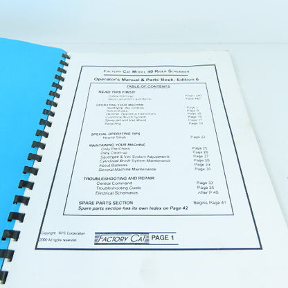 Factory Cat Model 40 & 40 HD Rider Scrubber Operator Manual Parts & Service Book