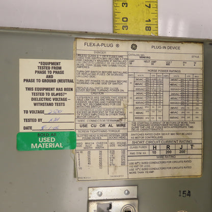 General Electric SB461RG Flex-A-Plug 30A 600v Fusible Bus Plug Switch 3PH 4W