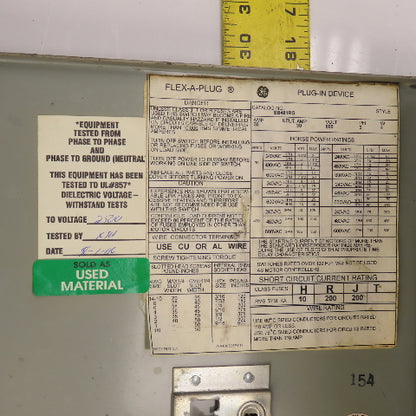 General Electric SB461RG Flex-A-Plug 30A 600v Fusible Bus Plug Switch 3PH 4W