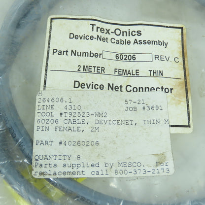 Trex-Onics 60206 Device Net Cable Assembly 2-Meter Female