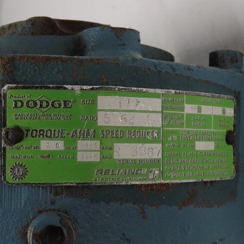Dodge T11 5.62:1 Ratio Torque-Arm Speed Reducer 8HP at 2246RPM