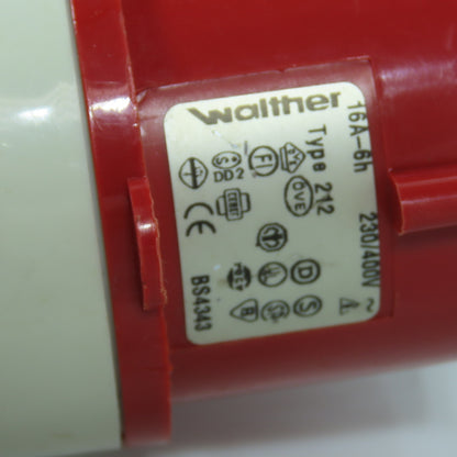 Walther 16A-6h Type 212 Pin & Sleeve Plug 2-Leg Splitter 16A 5 Wire 230/400 VAC