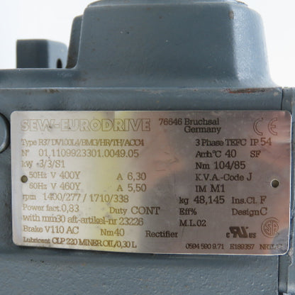 SEW-Eurodrive R37DV100L4/BMG/HR/TH/ACC4 5.05 Ratio Inline Gear Motor338RPM Out