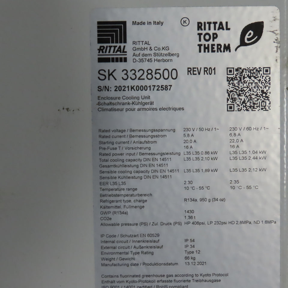Rittal SK 3328500 Top Therm Wall Mount Enclosure Cooling Unit 230V 1PH