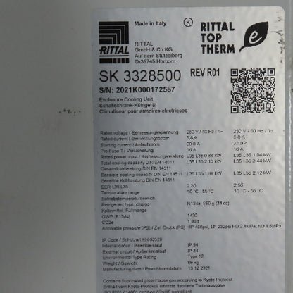 Rittal SK 3328500 Top Therm Wall Mount Enclosure Cooling Unit 230V 1PH