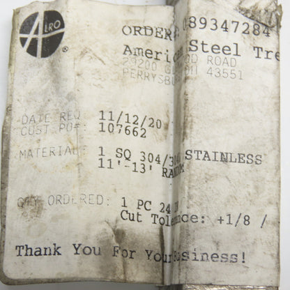 1" x 1" x 24" OAL 304/304L Stainless Flat Bar Stock