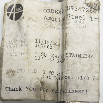1" x 1" x 24" OAL 304/304L Stainless Flat Bar Stock