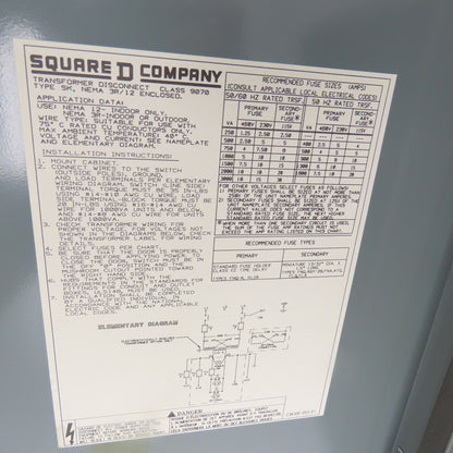Square D SK1000A2 Class 9070 1000VA Transformer Disconnect 230/460V Pri 115V Sec