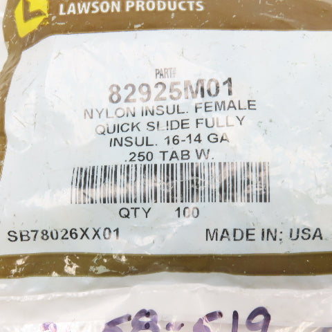 Lawson Products 16-18 Ga. Nylon Insulated Female Slide Terminal Lot Of 100