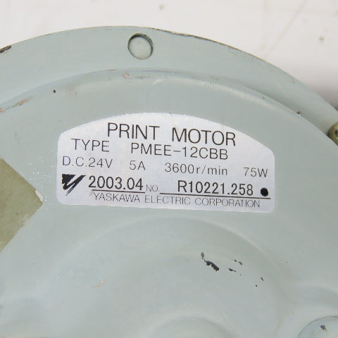 Yaskawa PMEE-12CBB Print Motor 24VDC 3600RPM CMR-23I Wire Feeder 0.8-1.6 Wire