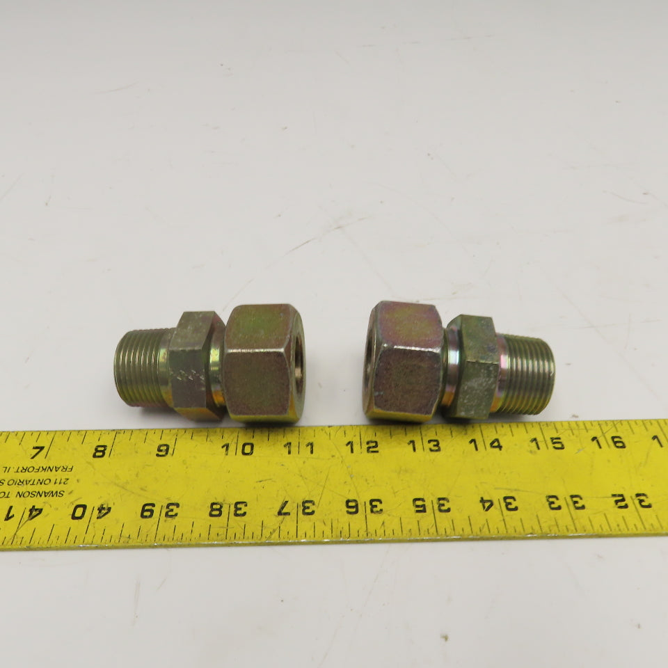 1" Compression x 1" NPT Straight Steel Hydraulic Tube Fitting Lot Of 2