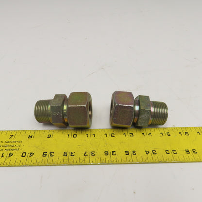 1" Compression x 1" NPT Straight Steel Hydraulic Tube Fitting Lot Of 2