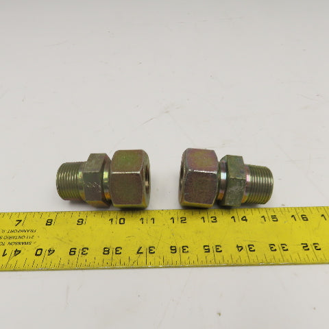 1" Compression x 1" NPT Straight Steel Hydraulic Tube Fitting Lot Of 2