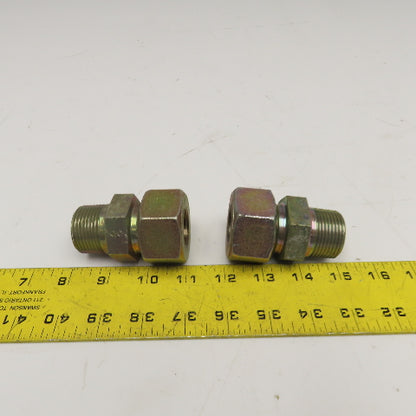 1" Compression x 1" NPT Straight Steel Hydraulic Tube Fitting Lot Of 2
