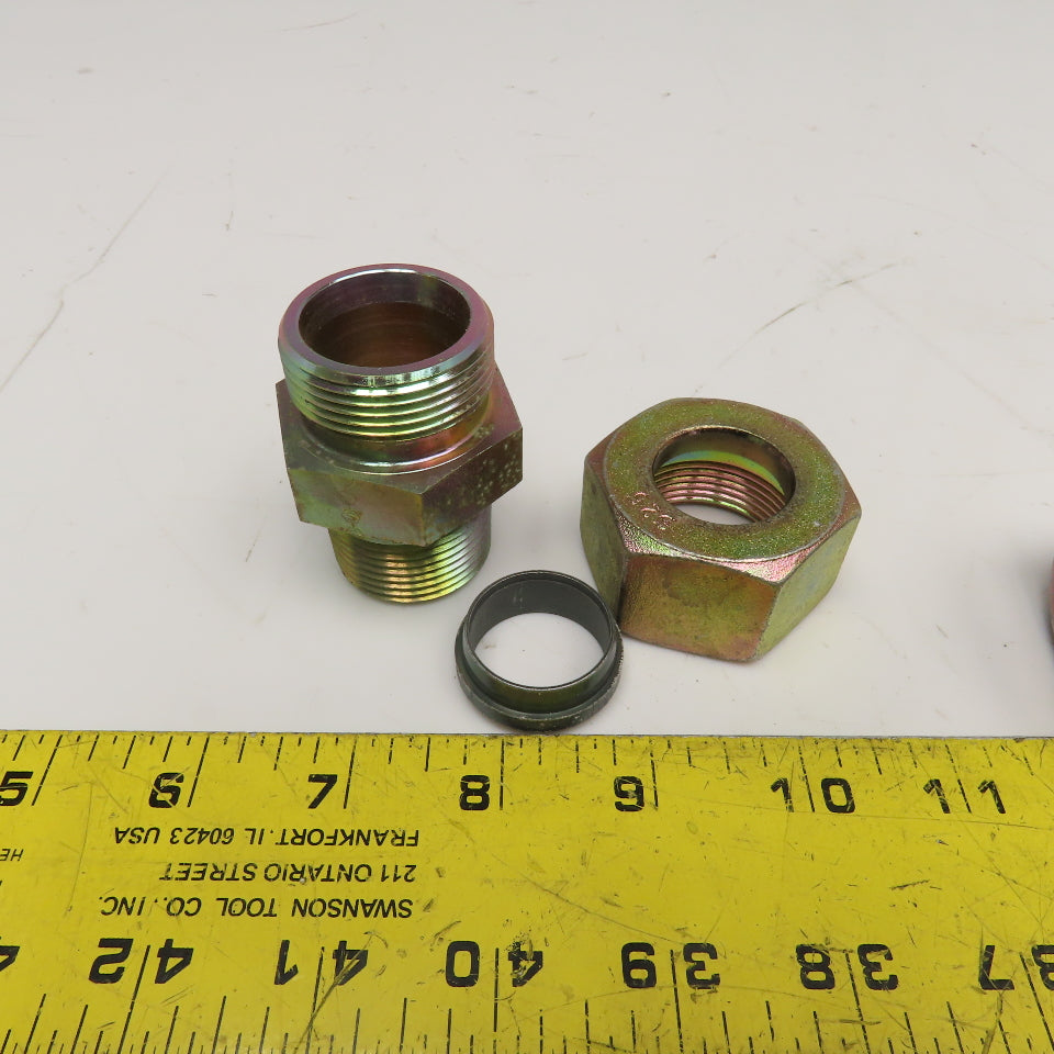 1" Compression x 1" NPT Straight Steel Hydraulic Tube Fitting Lot Of 2