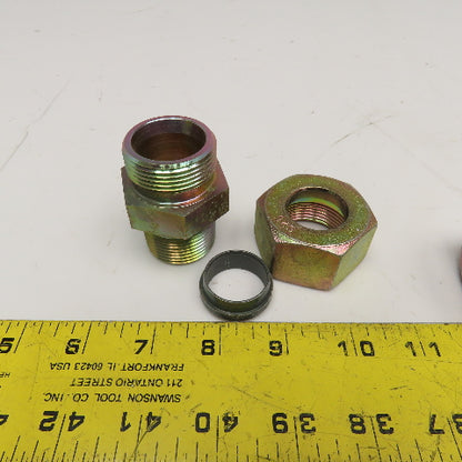 1" Compression x 1" NPT Straight Steel Hydraulic Tube Fitting Lot Of 2